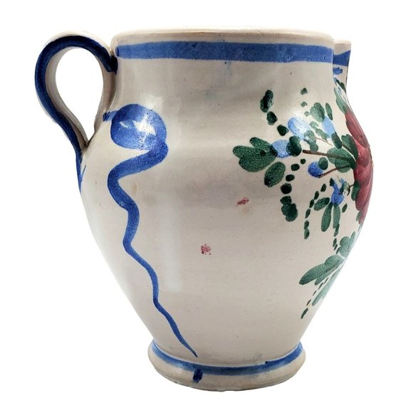 Vintage Art Pottery Small Floral Pitcher Italy Hand Painted Rustic Farmhouse Cou - Picture 5 of 8